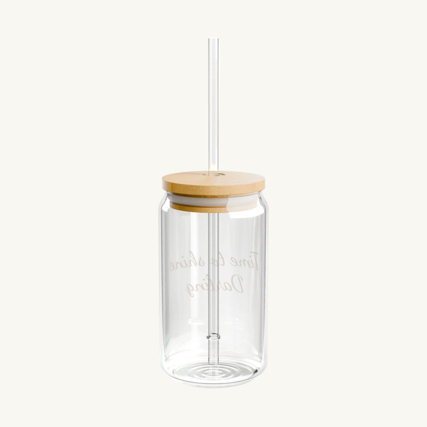 "Time to shine, Darling" Glas-Tumbler mit Bambusdeckel & Glasstrohhalm – 500ml