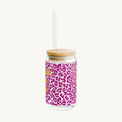 "Go Wild or Go Home" Glas-Tumblr mit Bambusdeckel & Strohhalm – 500ml