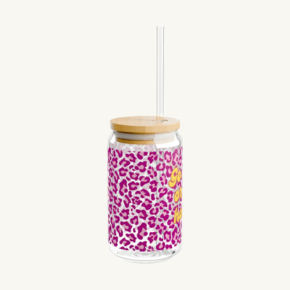 "Go Wild or Go Home" Glas-Tumblr mit Bambusdeckel & Strohhalm – 500ml