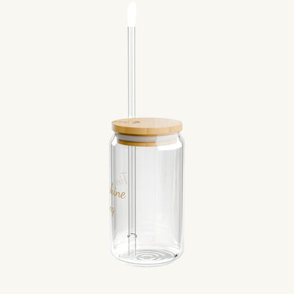 "Time to shine, Darling" Glas-Tumbler mit Bambusdeckel & Glasstrohhalm – 500ml