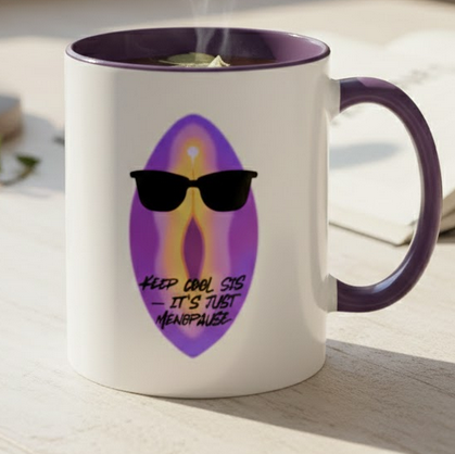 "Keep cool sis" - Feministische Keramiktasse zur Menopause mit lila Akzent – 330ml