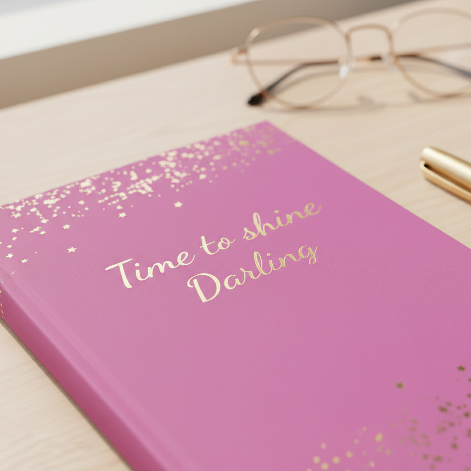 "Time to Shine" Journal A5 – Stilvolles Notizbuch mit Goldsternen in rosa